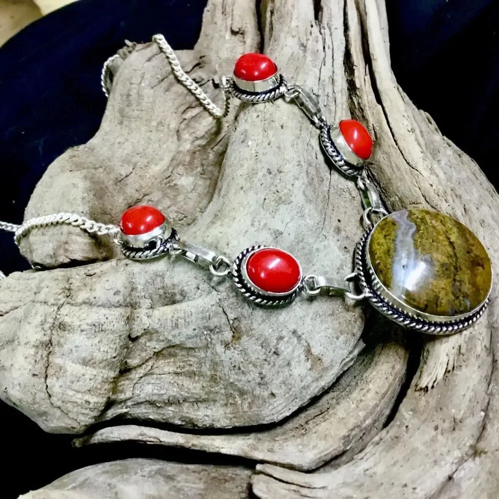 Boho Southwestern Crystals Artisan-crafted  Yellow Moss Agate and Coral